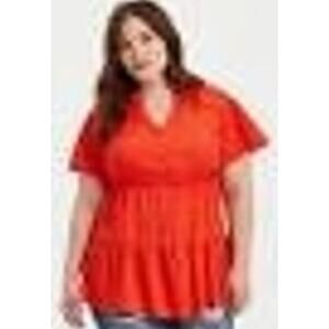 Womens Torrid Babydoll Blouse Size 2X Orange Textured Crochet Inset Top V-neck